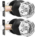 Orger 6 Pack Glass Door Knobs with Flat Black Rosette, Bath/Bed Door Knobs for Privacy Use, Keyless Interior Door Handles with Diamond Shape Crystal Glass and Zinc Alloy Base