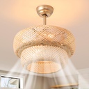 Bamboo Fandelier Ceiling Fans with Light 18.9" Boho Rattan Caged Ceiling Fan Light Fixture Wicker Chandelier Fan and Remote for Bedroom Dining Room Kitchen Nursery Living Room, E26 Base