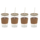 Mr. Coffee Sip Savvy 4-Pack 15oz Latte Brown Glass Tumblers with Lids and Straws – Reusable Iced Coffee Cups – Dishwasher Safe – To-Go Drinkware Water Glasses