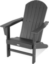 HDPE Adirondack Chair Outdoor Fire Pit Lounge Chair Waterproof, Fade-Resistant, Weather-Resistant Composite Lawn Chair with Wood Grain Texture, Suitable for Patio, Garden, Terrace - Black