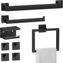 Bathroom Hardware Set – Modern Bathroom Accessory Set with Towel Racks for Bathroom, Towel Bar Set, Bathroom Accessories Set, Hooks, Toilet Paper Holder, Shelf, Towel Ring (8 Piece Matte Black)