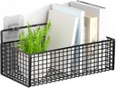 BEIJIALY Wall Storage Basket, Hanging Wall Organizer Cabinet Storage Basket Black Drill Free Multifunctional Space Saving Hanging Kitchen Metal Baskets for Dormitories Bedroom