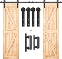 SMARTSTANDARD 8FT Heavy Duty Double Door Sliding Barn Door Hardware Kit + 2 Barn Door Handles Set