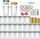 8oz Mason Jars, Canning Jars,Jam Jars forJelly,Honey, Wedding Favors, Food Storage,Kitchen & DIY Gifts, with Lables,Sponge Brush,Pen and Red Hemo Rope,Set of 24