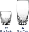 12-Piece Clear Drinking Glass Set - 6 Highball (16oz) & 6 Rocks (12oz) Glasses - Dishwasher Safe, Versatile for Water, Juice, Cocktails