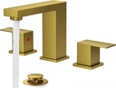 FORIOUS Gold Bathroom Faucet 3 Hole, Square 2 Handle 8 in Widespread Brushed Gold Bathroom Sink Faucet 3 Hole with Metal Drain, 24" CUPC Supply Lines and Spare Aerator, Vanity Sink Remodel