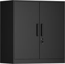 Metal Wall Cabinet,Garage Wall Cabinet with Handle,Lockable Storage Cabinets Wall Mounted with 2 Doors,Locking Cabinet with Shelves for Basement,Living Home,Black