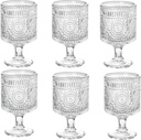Romantic Vintage Goblet Glass Set of 6, Embossed Crystal Floral Glasses, Decorative Drinkware for Parties and Dinners, 8 oz (set of 6)