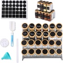 24 Pcs Glass Spice Jars with Wooden Lids | 4oz Spice Jars, Seasoning Containers Set contains 1 Funnel, Brush, Pen & 70 Blank Labels - Spice Containers for Home Kitchen, Spices, Decoration, Snack Foods