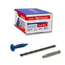 1/4 x 1-1/4" Countersunk Phillips Flat Head Blue Concrete Screw Anchors (100 pcs Screw Kit) with one Screwdriver and Drill Bit for Concrete, Masonry, Block, Brick and Wood Fastening