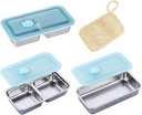 3 - Piece Grab and Go Stainless Steel Snack Containers, Reusable Double - Compartment Food Lunch Containers with Lids for Travel, Small Snack Containers + 1 Loofah