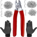 480Pcs 3/4" 1/2" 3/8" 1" Galvanized Hog Rings with Bent Hog Ring Pliers Assortment, Professional Upholstery Hog Rings Installation Kit for Bungee Shock, Cords, Animal Pet Cages, Bagging