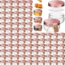 Suclain 96 Pcs 3 oz Mini Wide Mouth Plastic Jars with Lids Small Canning Yogurt Jars and 100 Tags Mini Storage Container for Jelly Jams Honey Spice Wedding Favors, Include 1 Roll of Twine, Rose Gold