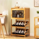 Stepped Wine Racks Bar Cabinet with Storage, Whiskey Liquor Display Shelf, Wobble-Free Bottle Holder for Cellar Kitchen Bar Dining Room Living Room