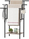 HOOBRO 39.4" Tall Freestanding Towel Rack for Bathroom, 3 Tier Stepped Blanket Rack with Shelf, Oversized Bath Towels Drying and Display Rack, Black and Rustic Brown BG50LB01