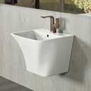 19''W x 17''D Wall Mount Sink White Ceramic With Overflow, Los Flexi Floating Bathroom Vessel Sink with Curved Design & One Faucet Hole, Wall Hung Art Basin Deep Bowl, Sink Pop-up Drain Included