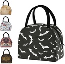 Stylish Bats Halloween Pattern Reusable Lunch Tote Bag with Front Pocket Zipper Closure Insulated Cooler Container Bag for Man Women Work Picnic Travel Beach Fishing