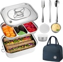 304 Stainless Steel Bento Box Leakproof 3-Compartment Tray,Stainless Steel Lunch Box with Utensil Set Sauce Cups and Lunch Bag for Adults Men Women