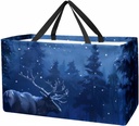 Reusable Grocery Bag Caribou Tree Forest Night Large Stand Up Tote Shopping Bag with Reinforced Handles