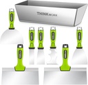 THINKWORK Drywall Tools - 8Pcs Stainless Steel Drywall Knife Set with Putty Knife, Taping Knives, Painter Scraper & 10" Mud Pan, Spackle Tool Set for Joint Taping, Finishing & Patching
