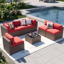 Aoxun Patio Furniture Sets, 7-Piece Outdoor Patio Furniture with Thick Cushions, Wicker Outdoor Conversation Set Sectional Sofa for Backyard, Poolside, Garden