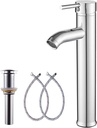 Bathroom Faucet Chrome GGStudy Single Handle 1 Hole Tall Body Bathroom Vessel Sink Faucet Bathroom Vanity Faucet with Drain Assembly