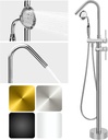 Free Standing Tub Faucet High Flow Tub Filler Floor Mount Freestanding Bathtub Faucet Swivel Gooseneck Spout with Handheld Shower Chrome Finished
