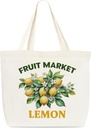 Canvas Tote Bag, Lemon Totes For Women, Fruit Themed Gifts For Lemon Lovers, Funny Book Tote Bag, Market Shopping Bag, Reusable Grocery Bag, Birthday Christmas Gifts For Friends D(01)