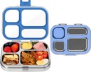 MISS BIG Stainless Steel Bento Box Kids 4 Compartment, with 50 Food Stickers, Sauce Container Stainless with Lid, Leak-Proof 304 Lunch Box, BPA-Free, Drop-Resistant, Durable, for Kids, School (Blue)