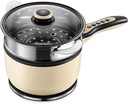 Electric Hot Pot, Non-Stick Pan, Rapid Noodles Cooker, 1.5L Mini Pot for Steak, Egg, Fried Rice, Ramen, Oatmeal, Soup with Temperature Control, Beige (Egg Rack Included)