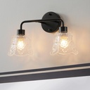 Black Bathroom Light Fixture,2 Light Vintage Vanity Light with Embossed Flower Clear Glass Shade,Bathroom Lighting Over Mirror
