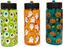 Set of 3 Halloween Drinking Bottle Tumbler w/friendly ghost, jack o lantern and goofy eyeballs Design (16 fl oz Bottle)