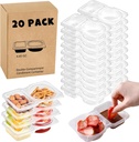 20 Sets Double Compartment Condiment Container, 2 Compartment Snack Containers, Disposable Food Containers with Lids for Sauce Snack, for Travel, Picnic