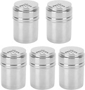 5 Pcs Stainless Steel Salt and Pepper Shakers Set, Metal Salt Pepper Dredge Shakers with Adjustable Pour Holes, Seasoning Cans Spice Dispenser for Kitchen Dinner Table Cooking Baking Camping