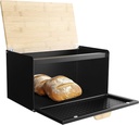 Navaris Metal Bread Bin Container with Bamboo Lid - Large Aesthetic Black Bread Bins for the Kitchen - Bread Box Containers for Small Items Storage - Bread Storing Bin Set