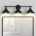 Licperron 3-Light Black Bathroom Vanity Light Fixtures Over Mirror, Farmhouse Vanity Wall Sconce Lighting with Metal Shade, Indoor Wall Mounted Lamp for Bathroom Mirror Cabinet Living Room