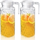 Peohud 2 Pack Acrylic Pitchers, 37oz Clear Plastic Pitcher with Removable Lid, Transparent Juice Jug Water Pitcher for Iced Tea, Sangria, Lemonade, Cold or Hot Beverages, BPA-Free and Shatter-Proof