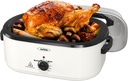 Sunvivi 26 Quart Roaster Oven, Electric Roaster Oven with Glass Lid, Turkey Roaster Buffet with Self-Basting Lid, Removable Pan, Cool-Touch Handles, White