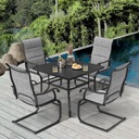 NUU GARDEN 5-Piece Outdoor Dining Set, All Weather Outdoor Padded Textilene Patio Chairs and Square Dining Table with Umbrella Hole for Backyard, Patio, Garden, Deck, Light Black and Grey