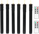 Fanna Black Flameless Taper Candles for Halloween with 2 Remotes, Real Wax Battery Operated Candles with Timer, Warm White Light, 10" Set of 6