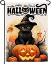 DECORLUXES Halloween Cat Garden Flag, Vertical Double Sided Happy Halloween Pumpkin Holiday Outside Decorations (Garden Flag)