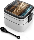 Animal Skin Pattern Bento Box for Adults Double Layer Lunch Box with Spoon And Invisible Handle Microwave Dishwasher Safe Leak Proof Meal Prep Lunch Containers for Office Picnic