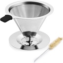 Pour Over Coffee Dripper Filter, 1-4 Cups Double Mesh Paperless Manual Reusable Permanent Coffee Cone Stainless Steel