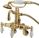 Kingston Brass CC1305T2 Vintage Adjustable Center Wall Mount Tub Faucet with Hand Shower, Polished Brass