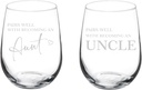 MIP Set of 2 Wine Glass Goblet Gift Pairs Well With Becoming An Aunt & Uncle Baby Pregnancy Announcement (17 oz Stemless)