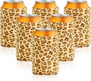 Soft Velvet Soda Can Insulator Sleeve, Neoprene Beer Can Cooler, 12oz Insulated Drink Bottles Cover (6-Pack Leopard)