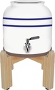 Geo Sports Porcelain Ceramic Crock Water Dispenser, 8 Inch Wood Stand, Stainless Steel Faucet, Valve, Fits 3 to 5 Gallon Jugs. (Withe Blue Stripe)
