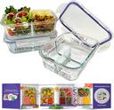 Portion Perfection Portion Control Containers - Glass Oven Ready, Freezer Safe Meal Prep Containers Reusable for Food 3pk, 3 Compartment with Lids, Practical Weight Control Products