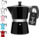 Zulay Moka Pot Espresso Stovetop Coffee Maker - Leak-Proof, Stainless Steel, Easy to Clean, Heat Resistant Handle & Knob - for Authentic Cuban & Italian Style Espresso - Makes 3 Espresso Cups - Black