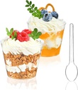 TOFLEN 50 Pack 5 oz Mini Dessert Cups with Spoons, Round Cake Cups Party Serving Cups for Parfait, Appetizers, Cocktails, Dessert Shooters & Dessert Shot Glasses